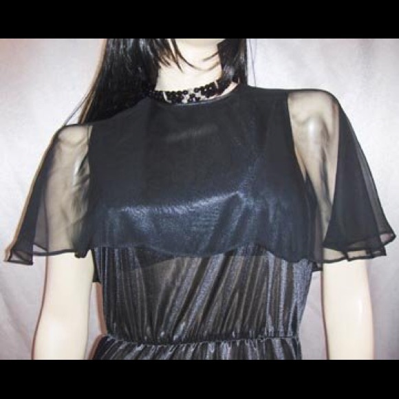 Vintage Dresses & Skirts - WICKED GOTH GLAM Sheer Black VTG 70s Disco Dress